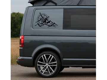 2x Large Compass Mountain Decals for Camper Vans, Caravans & Motorhomes - Fits VW T6, Transit, Ducato etc