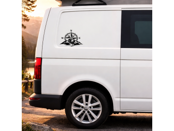 2x Compass Mountain Decals for Camper Vans, Caravans & Motorhomes V2 - Fits VW T6, Transit, Ducato etc