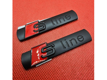 2x Audi S-Line Badges - Adhesive Matt Black & Gloss Red Emblems 2x Audi S-Line Badges - Adhesive Matt Black & Gloss Red Emblems